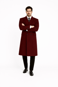 Fully Lined Dark Burgundy Wool Long Overcoat