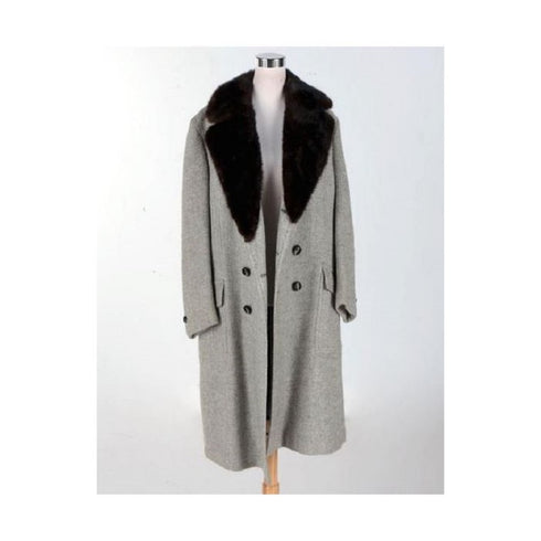 Light Grey Overcoat - Wool Full length Double breasted Topcoat - Fur Collar Coat