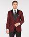 Mens Vested One Button Shawl Lapel Prom Tuxedo in Burgundy - Mens Slim Fitted Tuxedo