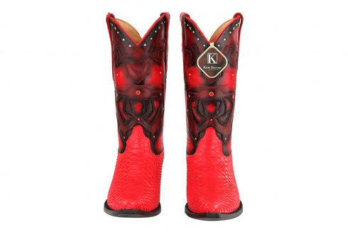 Men's King Exotic Boots Genuine Python 3x Toe Red (495vf5712)