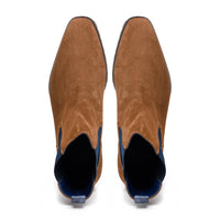 Zelli Gianna Suede Chelsea Boots in Cognac with Flexible Navy Goring
