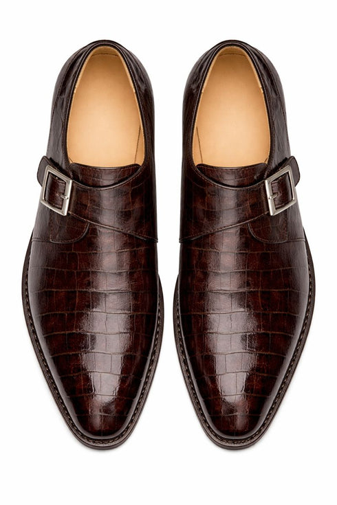 Gigolo Brown Crocodile Monk Strap Loafers By Mezlan Made In Spain Brand