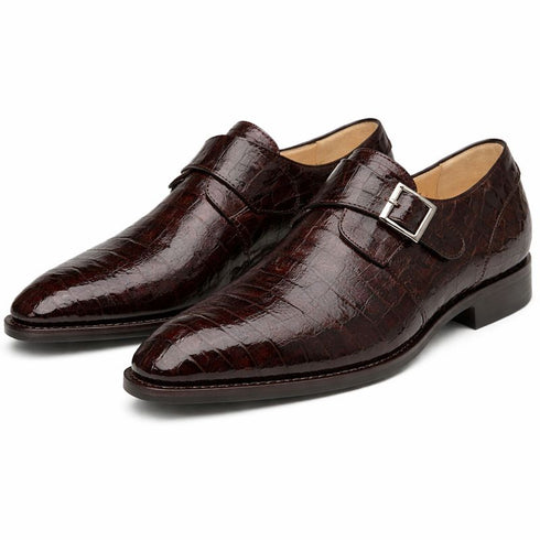 Gigolo Brown Crocodile Monk Strap Loafers By Mezlan Made In Spain Brand
