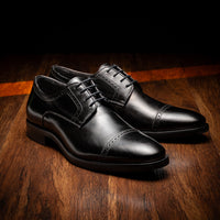 Zelli Giovanni Black Cap Toe Brogues with Textured Finish