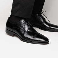 Zelli Giovanni Genuine Lizard Cap Toe Brogue Dress Shoes in Black