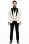 Giovanni Testi Suits With Double Breasted Vest - 3 Pieces Ivory and Black Peak Lapel Suit