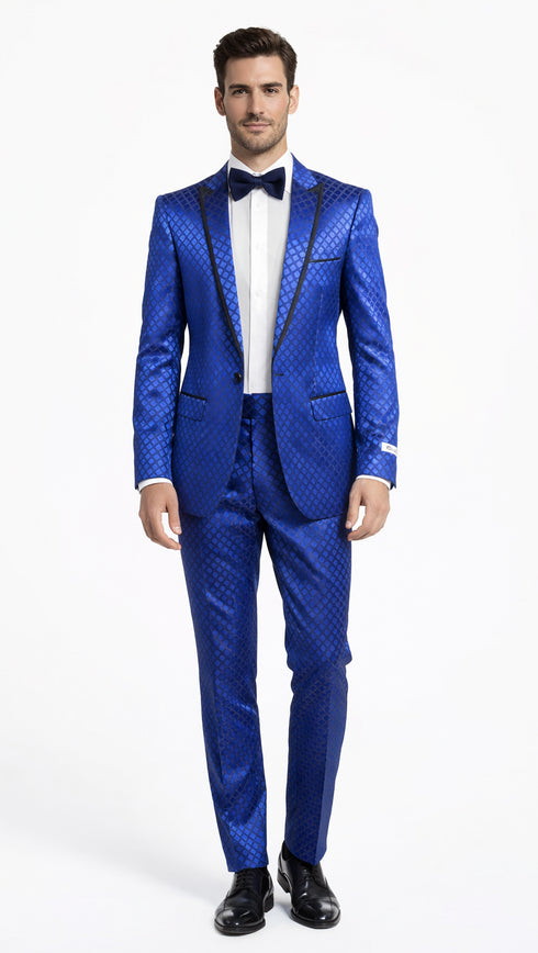 Giovanni Testi Navy Checkered Slim Fit Suit Tuxedo