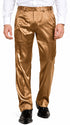 Mens Shiny Stretch Pants Solid Color Slim Fit Sateen Flashy Metallic Slacks in Color "Luggage"