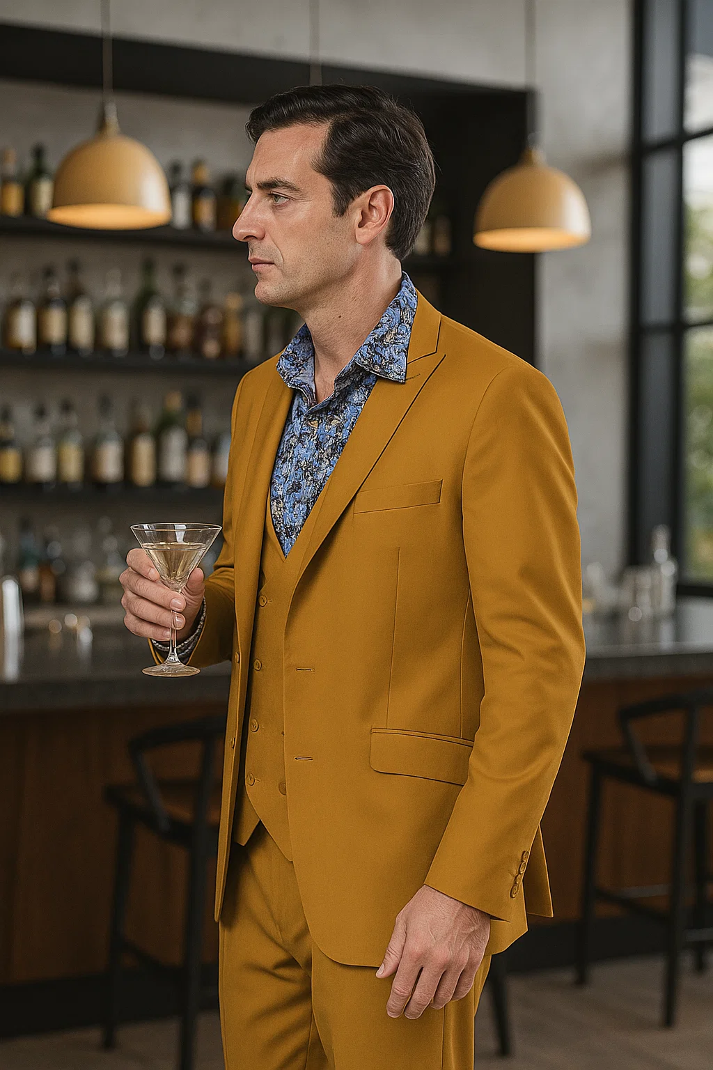 Gold Peak Lapel Suit for Men  Double Breasted Vest, Formal 3-Piece   OvercoatUSA
