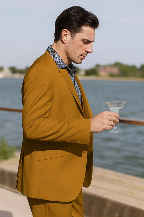Gold Peak Lapel Suit for Men – Double Breasted Vest, Formal 3-Piece