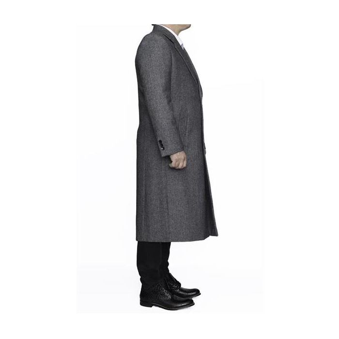 Mens Dress Coat Three Button Full Length Wool Herringbone Gray Overcoat ...