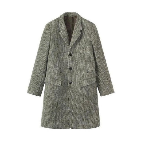 top coat notch lapel herringbone gray top coat