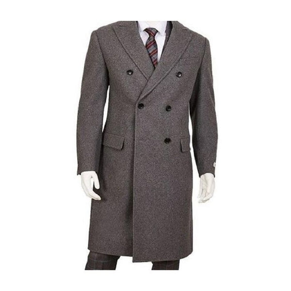 Men's Gray Overcoat - Grey Wool Topcoat Five Button Wool ~ Poly Blend Overcoat