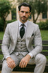Suits With Baggy Pleated Pants - Wide Leg Pants 100% Wool - Classic Fit in Grey One Button 3 Piece Suit by Rossiman