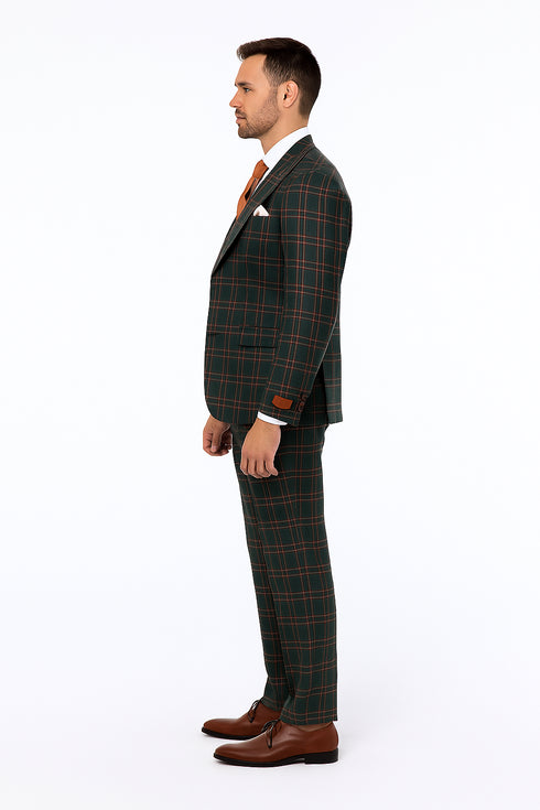 Mens Green Suit - Designer Brand Suit No Pleated Pants Modern Fit