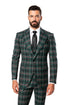 Suits With Baggy Pleated Pants - Wide Leg Pants 100% Wool - Classic Fit in Green Color by Rossiman