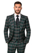 Suits With Baggy Pleated Pants - Wide Leg Pants 100% Wool - Classic Fit in Green Color by Rossiman