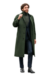 Men’s Olive Green Wool Overcoat Outfit – Winter Business Casual Style