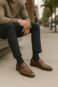 Men’s Regal Brown Slip-On Shoes – Genuine Crocodile & Calfskin Leather