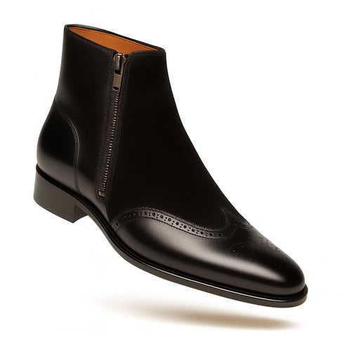 Men's Camilleri Calf/Suede Black Ankle Zip Boot By Mezlan Made In Spain Brand