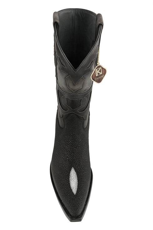 Men's King Exotic Snip Toe Stingray Boots Single Stone Handmade Black (494R1205)