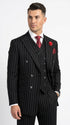 Harlem Nights Suits for Men by Tiglio – 100% Wool Double Breasted Black Pinstripe Vested Suit Wide Leg Pleated Pants Classic fit