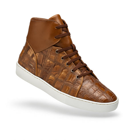 Mens Belvedere Vero Crocodile Patchwork Hightop Sneaker in Honey