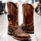 pair of Laser Engraved Western Square Toe Boots