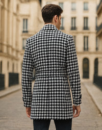 Houndstooth Overcoat - Houndstooth Topcoat - Houndstooth Single Breasted Checker Car Coat