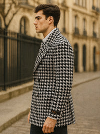 Houndstooth Overcoat - Houndstooth Topcoat - Houndstooth Single Breasted Checker Car Coat