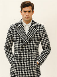 Houndstooth Overcoat - Houndstooth Topcoat - Houndstooth Single Breasted Checker Car Coat