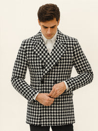 Houndstooth Overcoat - Houndstooth Topcoat - Houndstooth Single Breasted Checker Car Coat