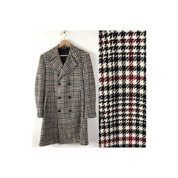 Mens Red Overcoat Trench coat - Houndstooth Six Button