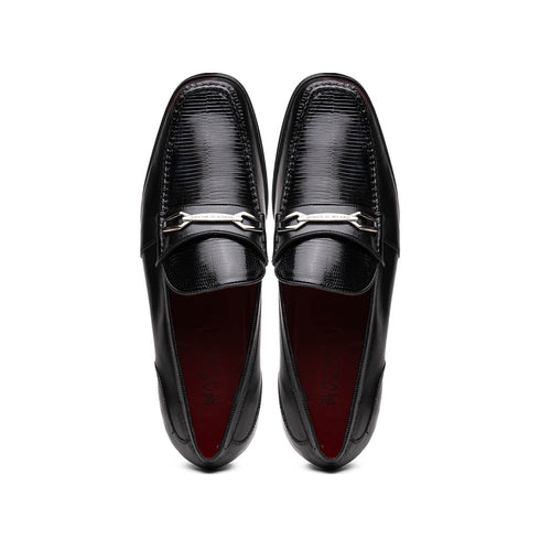 Marco Di Milano Black Hugo Lizard & Calfskin Bit Loafers