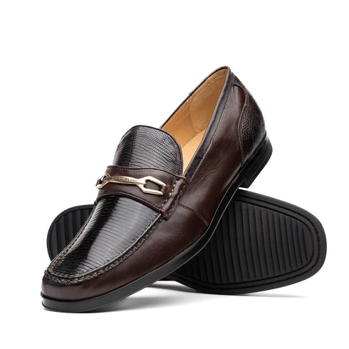Marco Di Milano Brown Hugo Lizard & Calfskin Bit Loafers