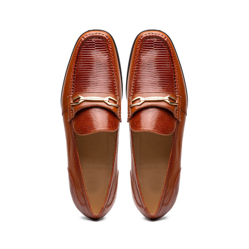 Marco Di Milano Cognac Hugo Lizard & Calfskin Bit Loafers