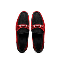 Marco Di Milano Black-Red Hugo Sueded Ostrich Leg Bit Loafers