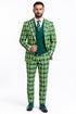 Men's Designer One Button Peak Lapel Italian Wool Suit with Double Breasted Vest in Hunter Green Plaid