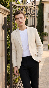 Men’s Ivory Cream Off White 2 Button Sport Coat, Classic Dress Casual Blazer