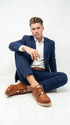 Men’s Wild West Brown Caiman and Ostrich Skin Shoes with Lace Up Front, Exotic Western Dress Shoes