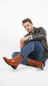 Men’s Red Eel Cowboy Boots with Pointed Toe, Original Leather Western Dress Boots