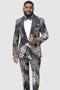 Mens Slim Fit Two Piece Black & Gold Paisley Prom Smoking Jacket Tuxedo with Black Trim