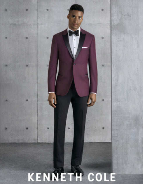 Mens Slim Fit One Button Peak Tuxedo Burgundy