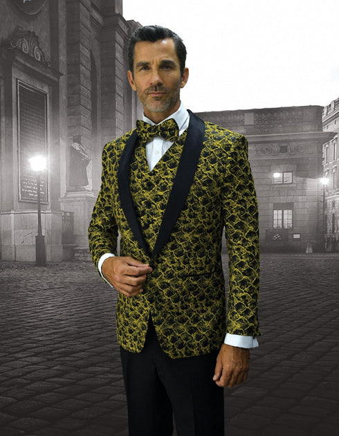 Mens Geometric Wave Paisley Tuxedo in Yellow & Black