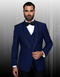 Mens One Button Satin Trim Shawl Tuxedo in Sapphire Blue & Black