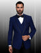 Mens One Button Satin Trim Shawl Tuxedo in Sapphire Blue & Black