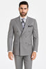 Mens Classic Double Breasted Luxury Wool Feel Suit In Light Grey