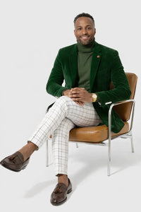Mens Two Button Modern Fit Velvet Blazer in Hunter Green