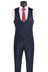 Men’s Navy Blue Plaid Slim Fit 3-Piece Suit – Two Button Vintage Style with Vest