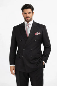 Mens Classic Wool Double Breasted Suit in Black